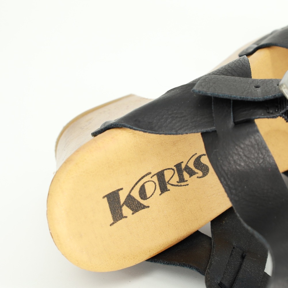 Korks Bagley Leather Wood Block Heel Platform Clog Sandals Size 9 - Picture 8 of 11